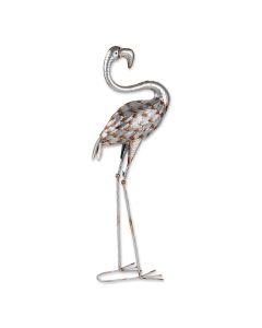 STANDING TALL GALVANIZED FLAMINGO STATUE